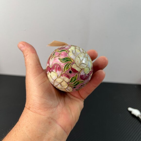 Vintage Cloisonne Goldtone Floral Egg Hanging Ornament Victorian Enameled - Picture 5 of 10